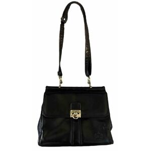 HATO HASI Black Leather Crossbody Bag 3 Compartment Gold Hardware Medium Purse